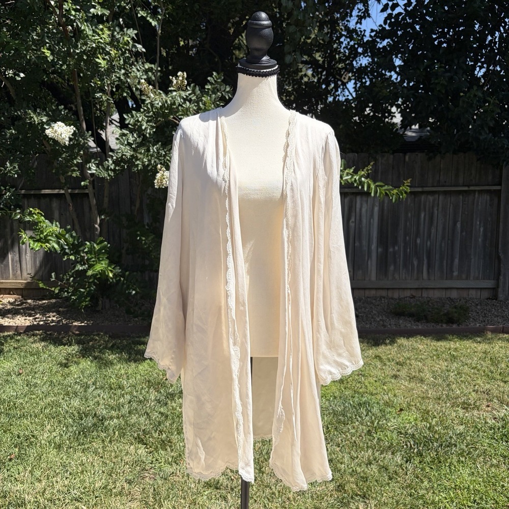 Nordstrom Cream Lightweight Sheer Robe with Lace Trim